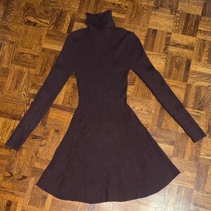 ZARA Turtleneck Long Sleeve Knit Fit-and-Flare Dress — Brown